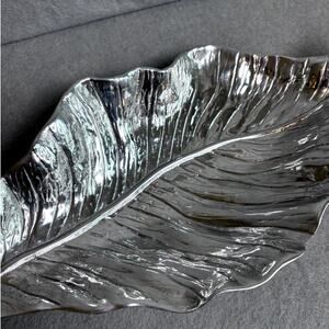 Beatriz Ball Autumn Leaf Platter Bowl Holiday Entertain Serving Party Silver